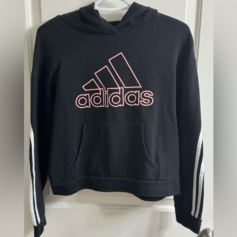 adidas Black Hoodie with Pink Logo